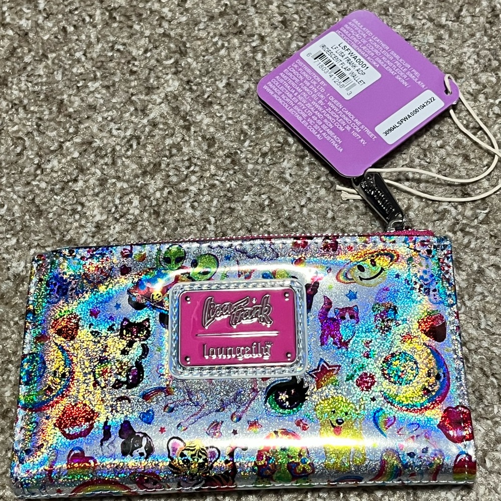 Loungefly LISA FRANK AOP IRIDESCENT FLAP WALLET NWT